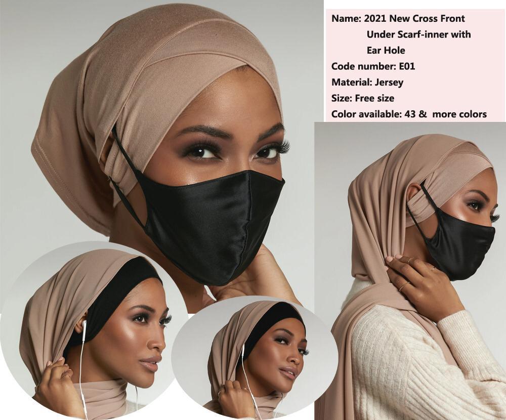 2021 New Luxury Elastic Breathable Cotton Knitted Ring Cross Underscarf and Earhole Instant Underscarf