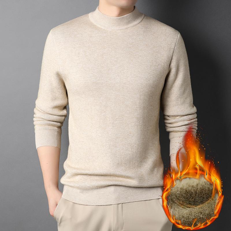 Men’s Thick Fleece Lined Mock Neck Mink Blend Knit Sweater