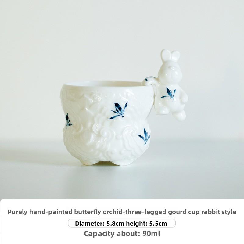 

Handmade Butterfly Orchid & Hydrangea Floral Relief Ceramic Gongfu Tea Cup, Chinese Floral Sculpted Tea Set 200ml