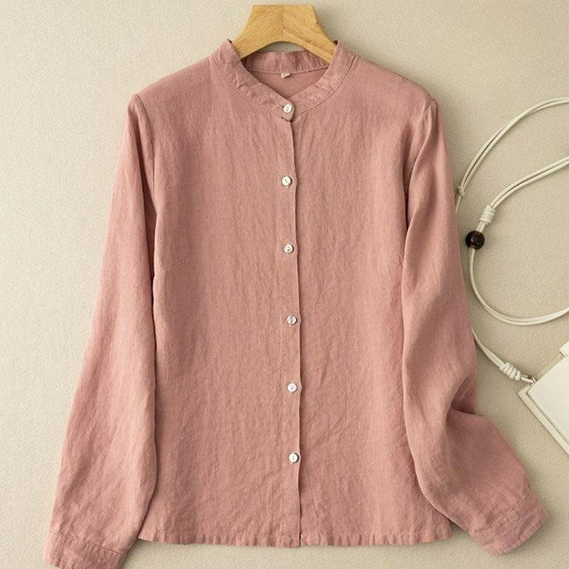 Literary Retro Loose Cotton and Linen Long-sleeved Shirt Women's Spring and Summer Simple Style Shirt Jacket Cardigan