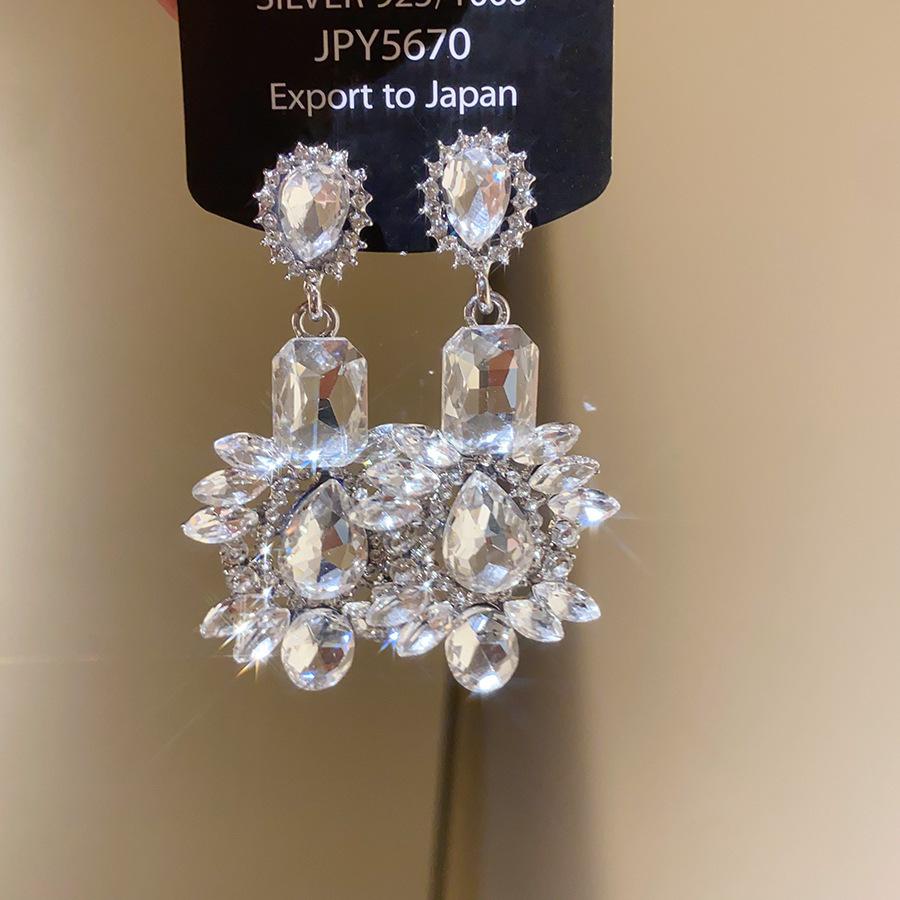 Retro Silver Needle Zircon Glass Water Drop Earrings Court Temperament Stud Earrings Personality Trend Versatile Earrings Women