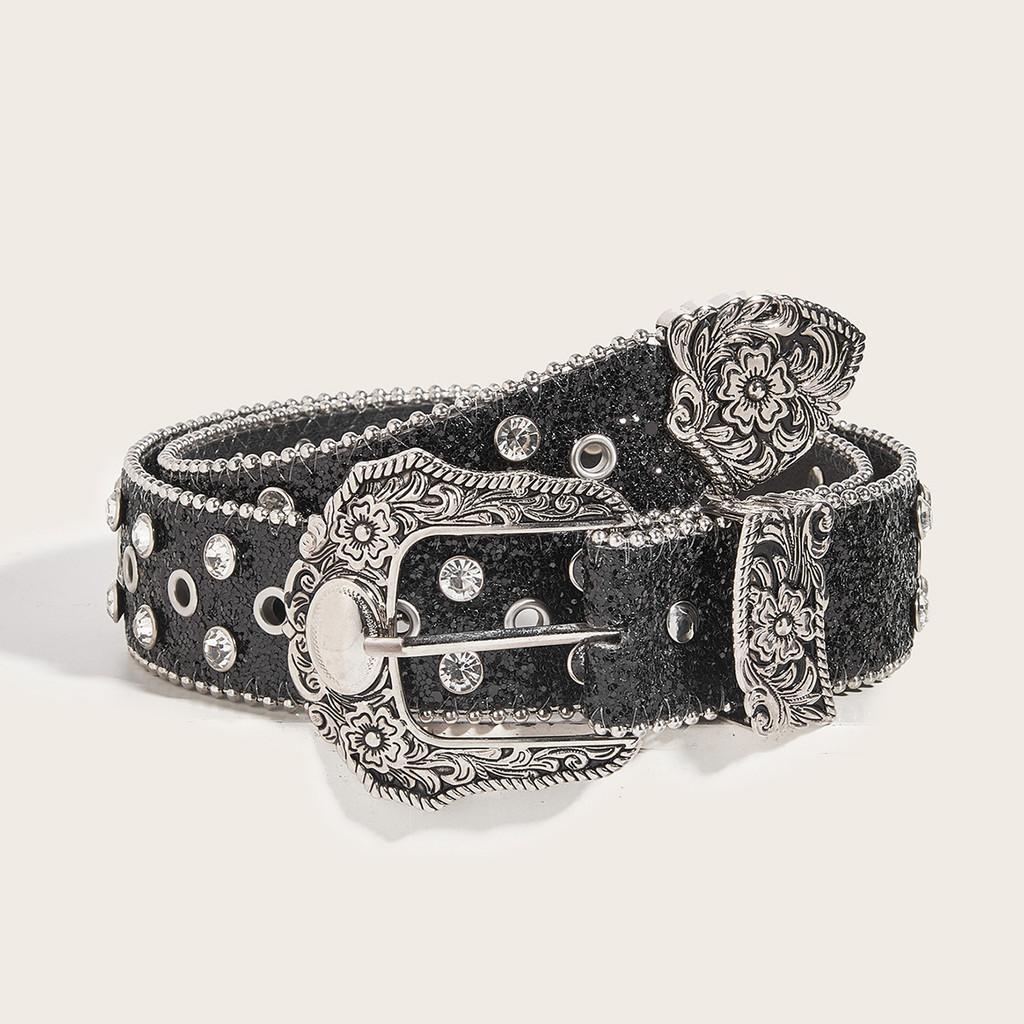 Water Crystal Women Belt With Alloy Buckle For Retro Style Fashion Accessory