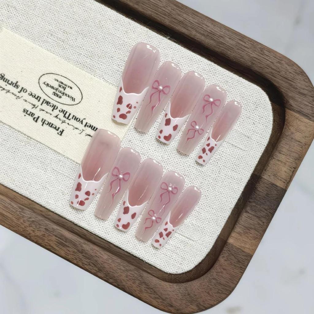 Leopard Print Butterfly Wearable Nails: Autumn Winter French Hand-Painted Cat Eye Removable High-Grade Nails