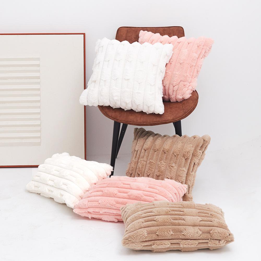 Modern Simple Imitation Rabbit Fur Pillow Case Double-sided Wheat Ear Three-dimensional Cushion Cover Sofa Living Room Pillow Case