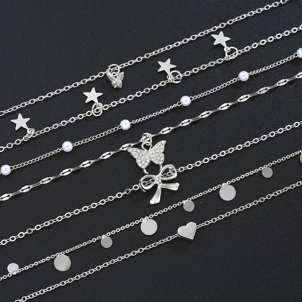 Silver Color Elegant Necklaces Set For Women Bow knot Star Butterfly Pendant Hypoallergenic Neck Chain Boho Jewelry Gifts