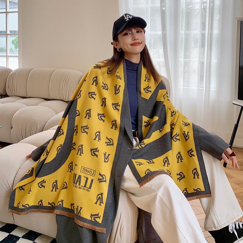 

Осень и зима новый имитация кашемира жаккардовый шарф с буквами женский модный темпераментный теплый толстый шарф 190cm