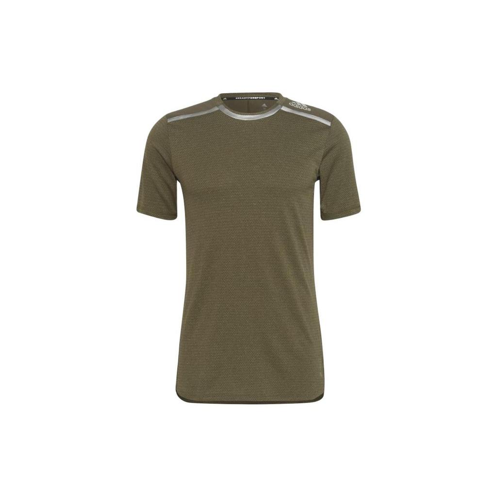 Adidas Solid Color Logo Print Slim Fit Crew Neck T-Shirt Men Tops Olive-Green HE5443