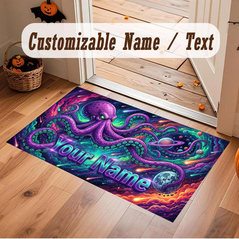 Octopus Sea Life Theme Crystal Velvet Floor Rug Personalized Custom Name Text Warm Carpet Home Decoration