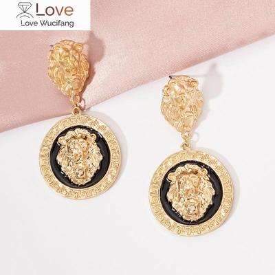 Earrings Trend New Cool Stuff Piercing Ear Golden Embossed Lion Head Alloy Trend Vintage Jewelry Personality Woman Earring