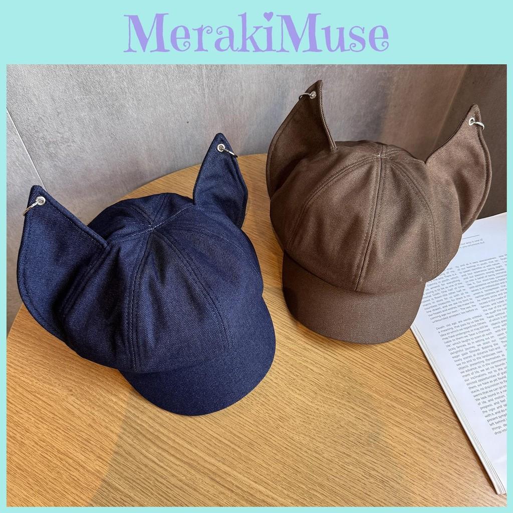 Solid Color Retro Style Fox Ear Beret Features Autumn Season Fashion Hat Travel