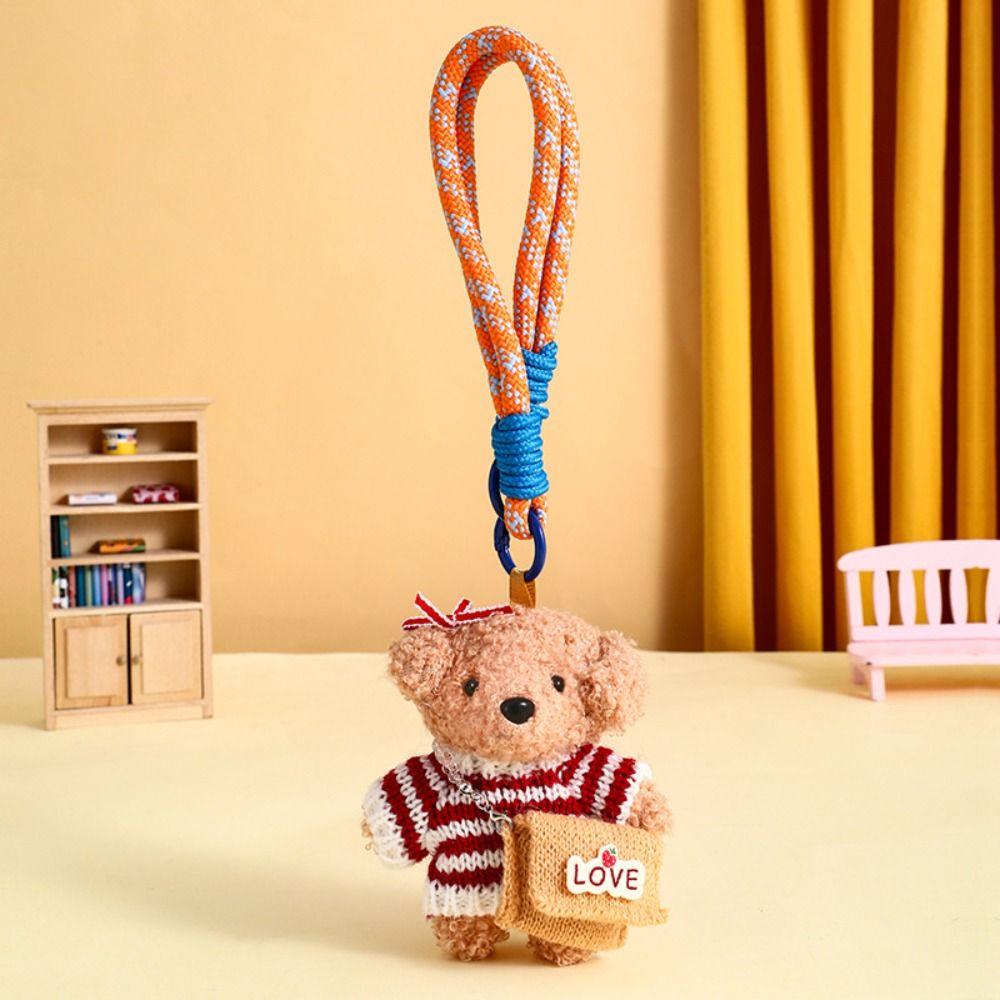 Fluffy Crochet Sweater Dog Keychain PP Cotton Puppy Stuffed Doll Keyring  Home Decor