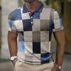 Summer Men's 3D Print Polo Shirt with Plaid and Geometric Patterns