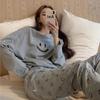 Women's Korean Smiley Face Cartoon Pajamas Set – Long-Sleeved Pullover & Trousers for Autumn/Winter