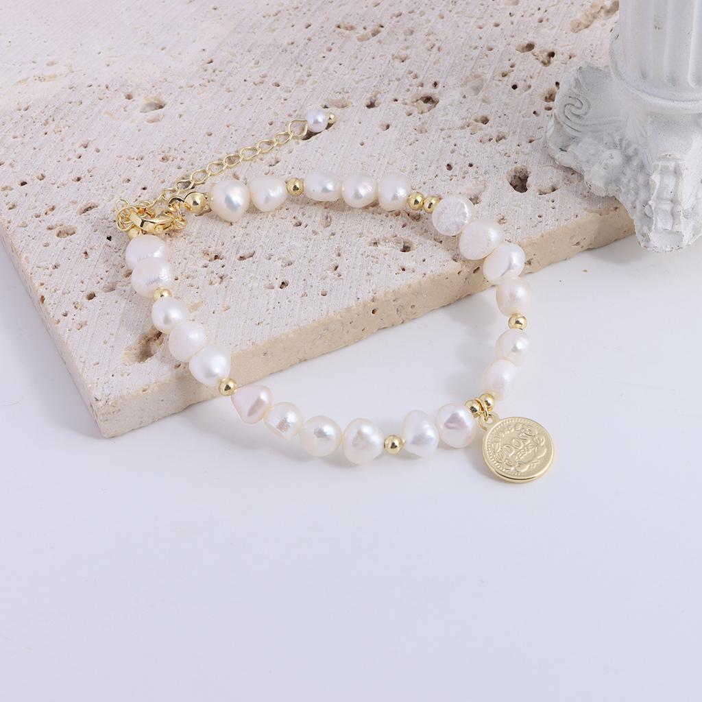 Natural Freshwater Pearl Bracelet Fu Character Smiley Face Shell Bow Pendant Bracelet Girlfriend Beaded Bracelet