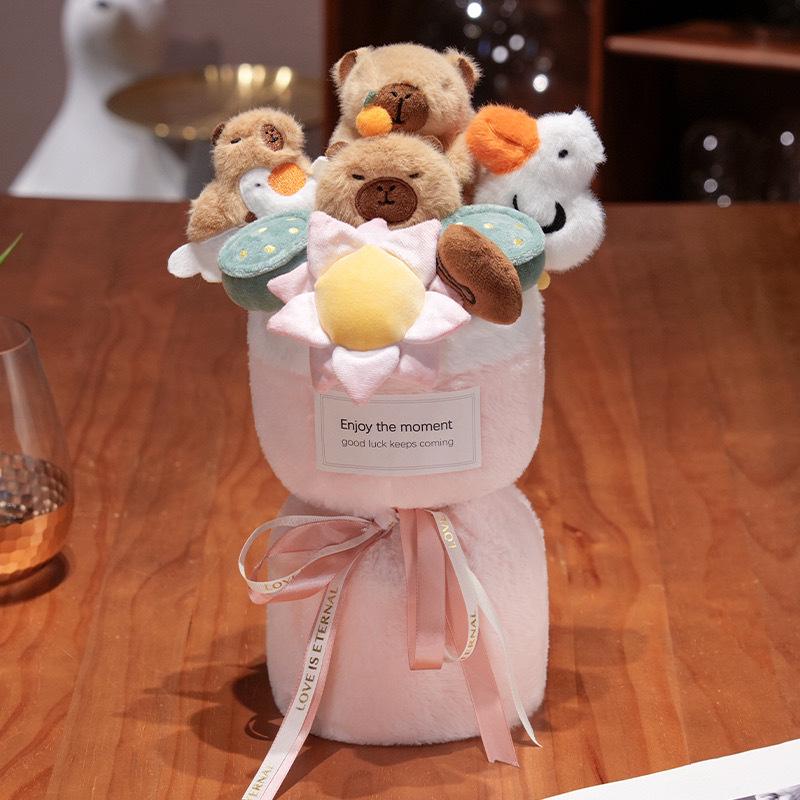 Buddha Capybara Plush Toy Bouquet - Cartoon Doll Gift for Birthdays or Christmas, Perfect for Girlfriend.
