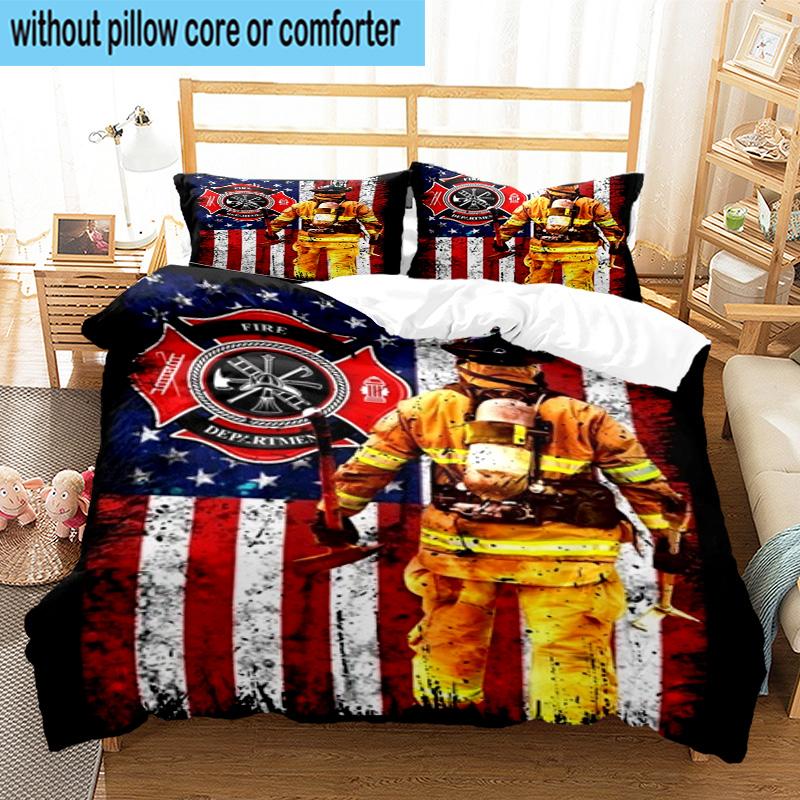 Firefighter's American Pride 3pcs Bedding,Including 1pc Duvet Cover And 2pcs Pillowcases Perfect for Christmas,Ideal for Bedroom, Dormitory