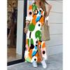 Dames Casual Dagelijkse Lange Mouw Omgeslagen Kraag Jurk Knopen Kettingen Print Mode Streetwear Jurk Losse Lange Jurk