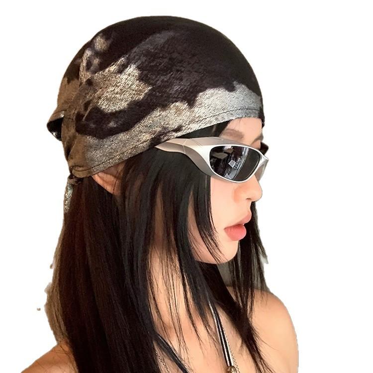 Liquid Silver Bag Head Scarf American Hip Hop Retro Street Silk Scarf Trendy Wear Triangle Scarf Tube Top Waist Women