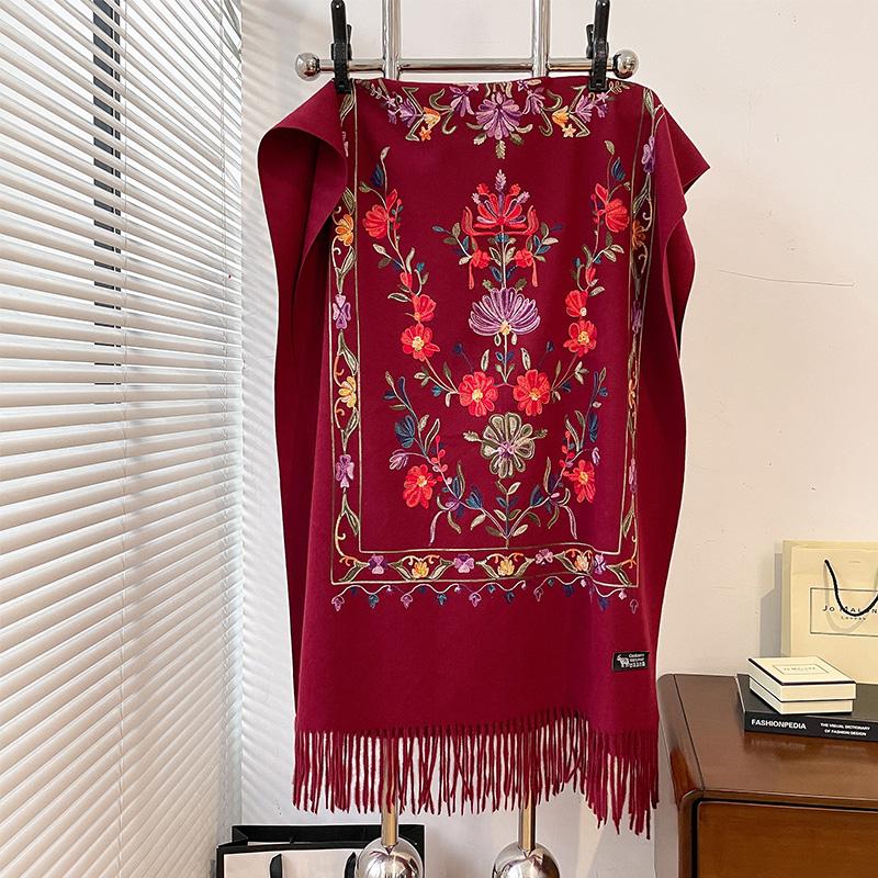 Luxury Winter Embroidery Cashmere Scarf Women New Design Warm Pashmina Blanket Poncho Scarves Female Shawl Thick Foulard Bufanda