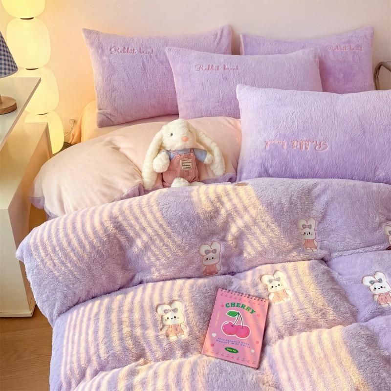 Winter Thick Milk Flannel Bedding Set Cartoon Double-sided Warm Duvet Cover Sheet Bedspread