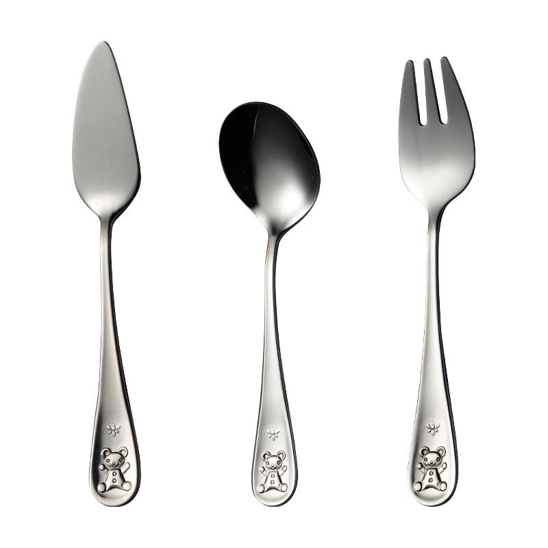304 Stainless Steel Children's Knives, Forks and Spoons Set Teddy Cartoon Pattern Bear Birthday Gift Tableware Creative