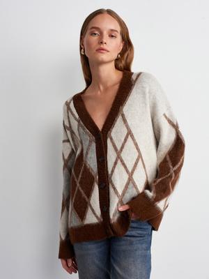 Cardigan with Diamond Pattern Made of Alpaca Dilvin 60989 Coffee