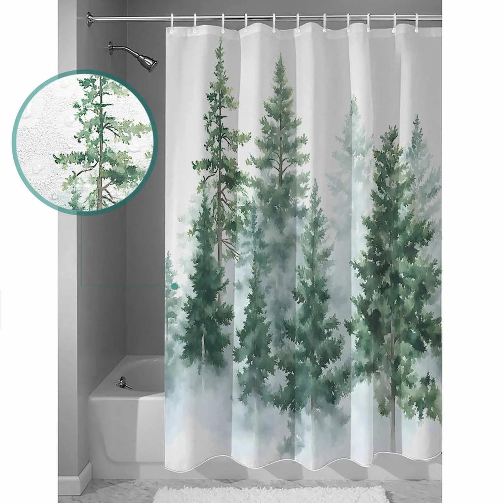 Watercolor Forest Tree Shower Curtains Waterproof Bath Curtains Home Decor Modern Luxury Bathroom Curtain