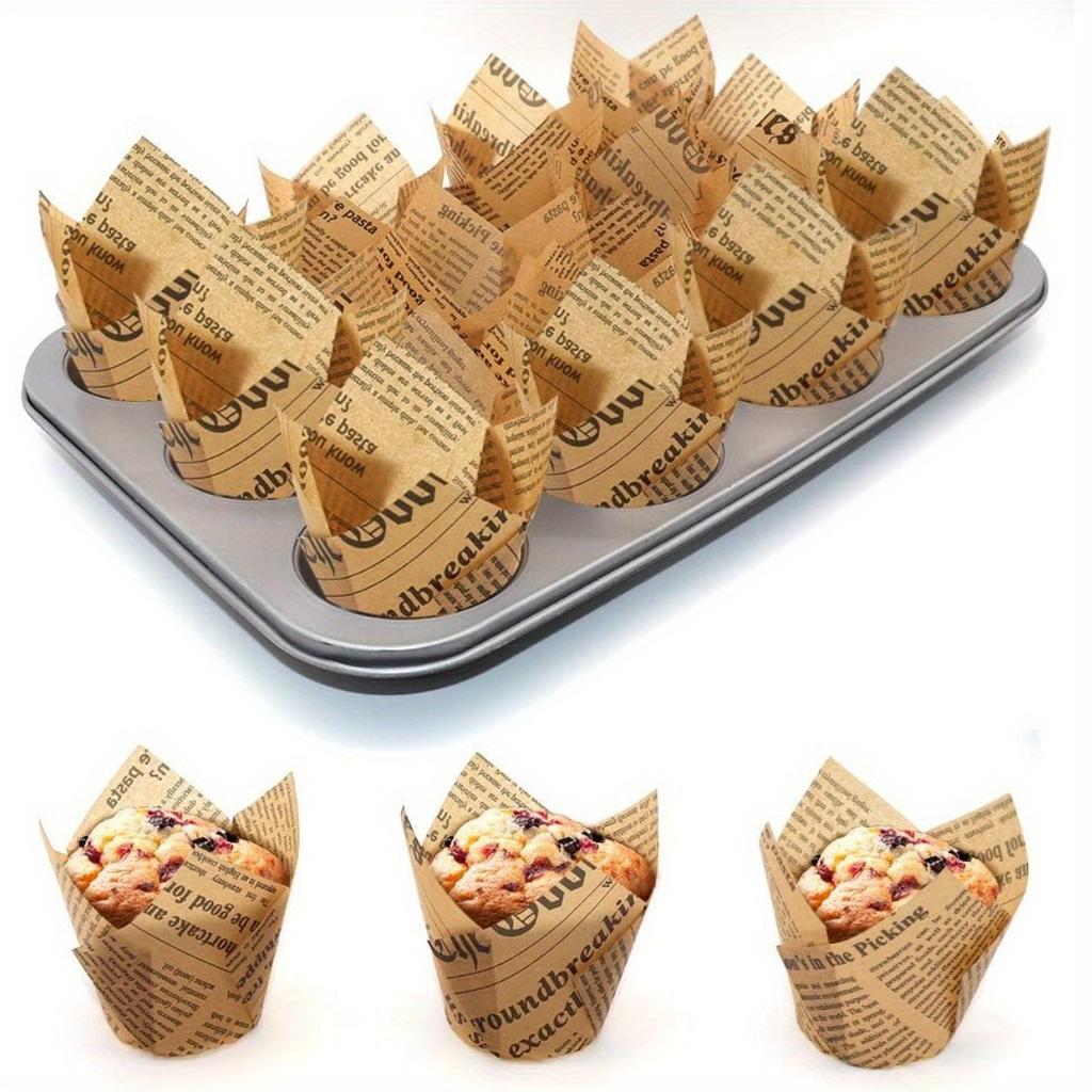 50pcs Grease-Proof Tulip Cupcake Liners Baking Cups Muffin Liner Paper Cupcake Wrappers for Wedding, Birthday Party