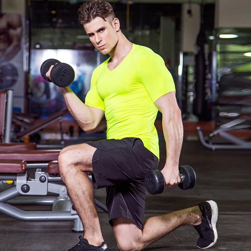 

IELGY быстросохнущая мужская тренировочная спортивная футболка с короткими рукавами и v-образным вырезом, облегающая, эластичная футболка XXL зелёный