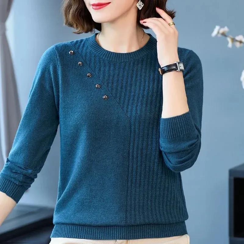 Damen Frühling und Herbst Locker Dünn Passender Innenstrickpullover Rundhals Überzieher Basisoberteil