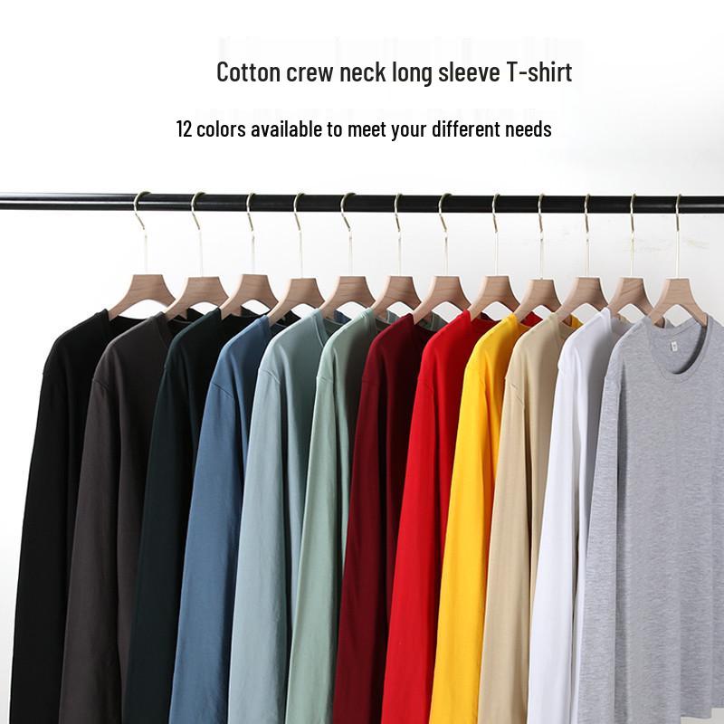 Men's Plus Size Crew Neck Long Sleeve Combed Cotton T-shirt - Solid Color, Spring/Autumn Style