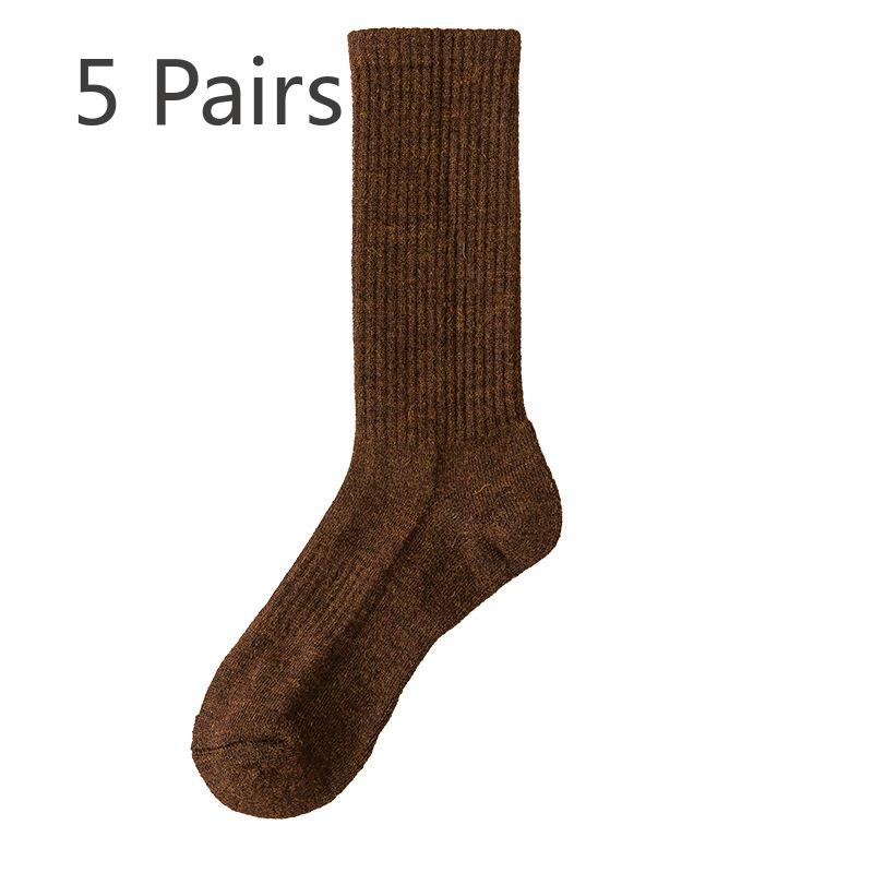 5 Pairs of Men's Winter Thick Wool Ring Heat Storage Lock Warm Wool Mid Tube Socks