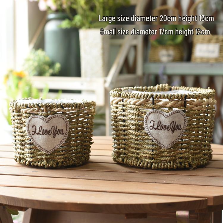 Pastorale Scandinavische Geweven Bloemmand Handtas voor Droogbloemenarrangement en Succulentenpot