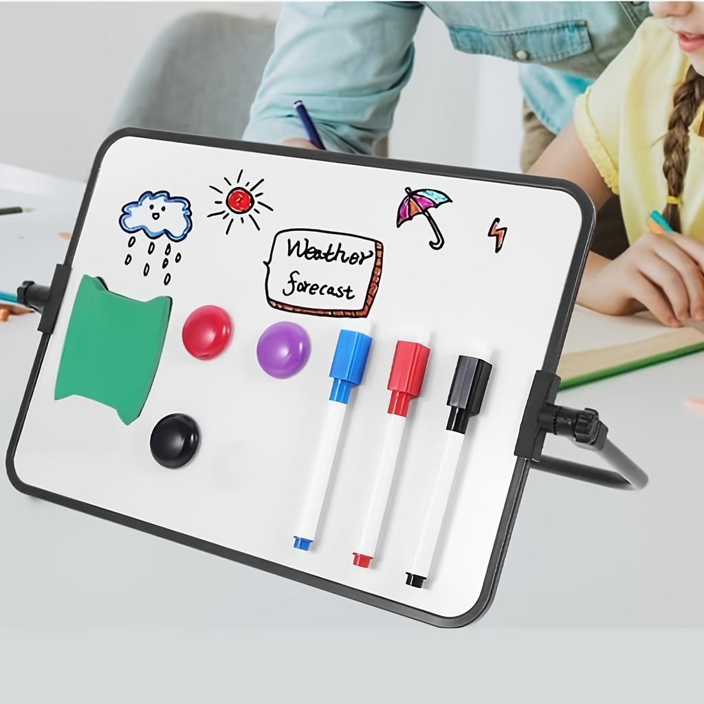 Small Dry Erase Board ,Double-Sided Whiteboard Stand,Magnetic Mini Dry Erase Board Comes with 3 Markers,2 Magnets and 1 Eraser