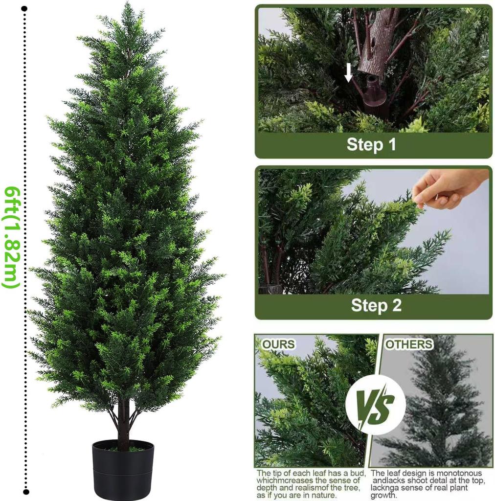 Artificial 120cm Set of Artificial Pine and Cypress Trees with Features photocatalytic realistic easy care watering and no Suitable for indoor and