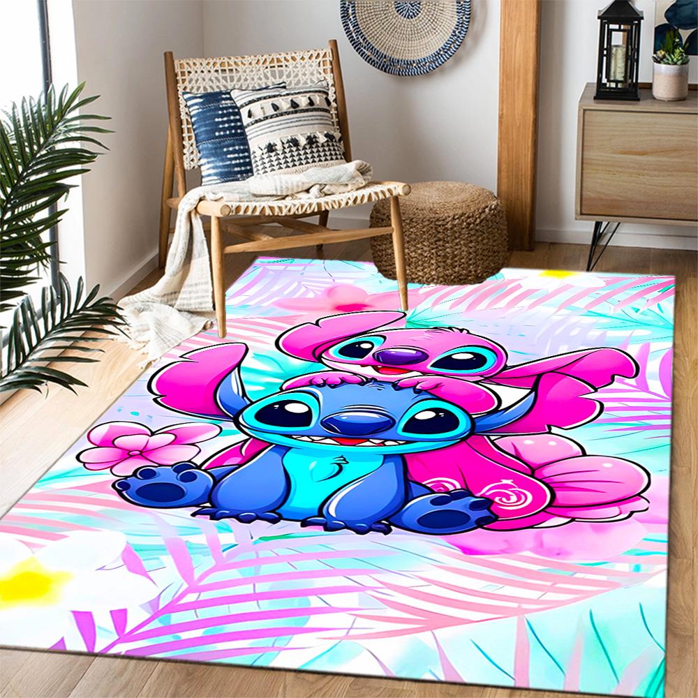 Stitch And Angel In Space Disney Cartoon Theme Anti-Slip Rug - Polyester, Home Decor, Suitable for Bedrooms, Living Rooms, Doorways, and Studios