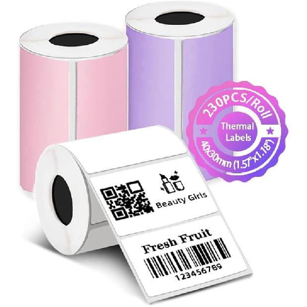 690Pcs Thermal Paper Stickers, 3 Rolls 1.57  x1.18  (40x30mm) for Thermal Label Printer T50M Pro, PL70E, M110, Waterproof Label Stickers Colored,3 Rolls