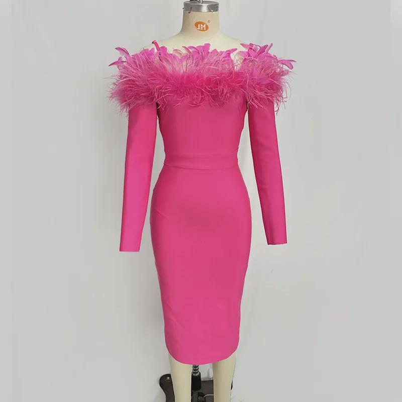 Presentamos el Último Vestido de Noche de Vendaje con Plumas de un Hombro - ¡Estilo Celebridad!