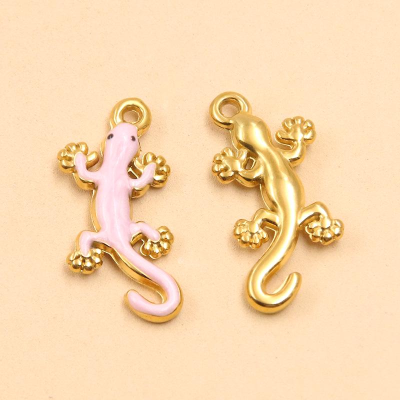 18K Gold-Plated Honeybee & Gecko Pendant - Stainless Steel DIY Jewelry