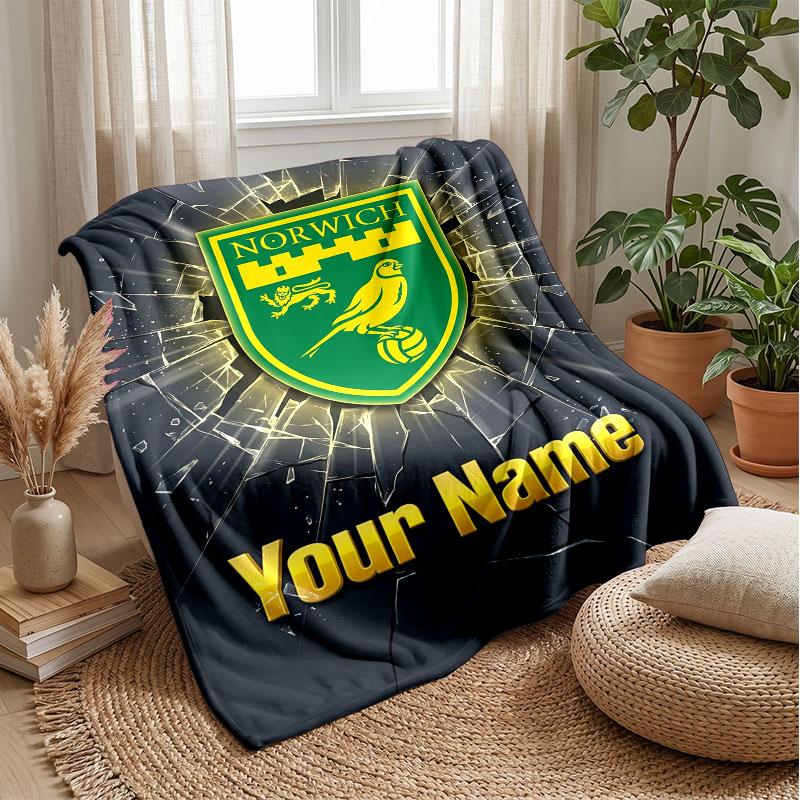 Norwich City Benutzerdefinierter Name Text Flanelldecke Fußball Logo Personalisierte Fleece-Kuscheldecke Besonderes Geschenk für Sofa Schlafzimmer Zuhause