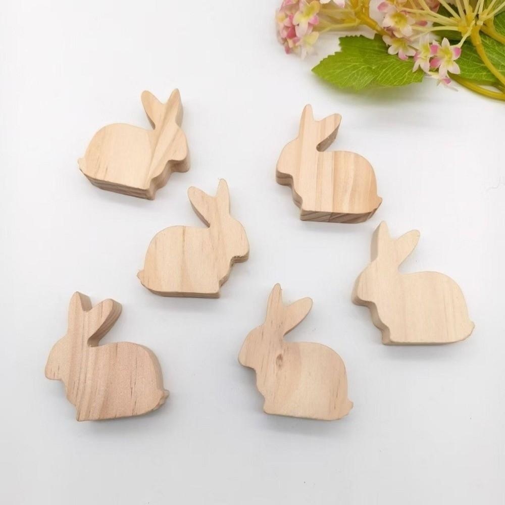 6Pcs Standing Easter Rabbit Ornaments Unfinished Realistic Wooden Bunny Decorative Handmade Handicraft Small Rabbit Statues