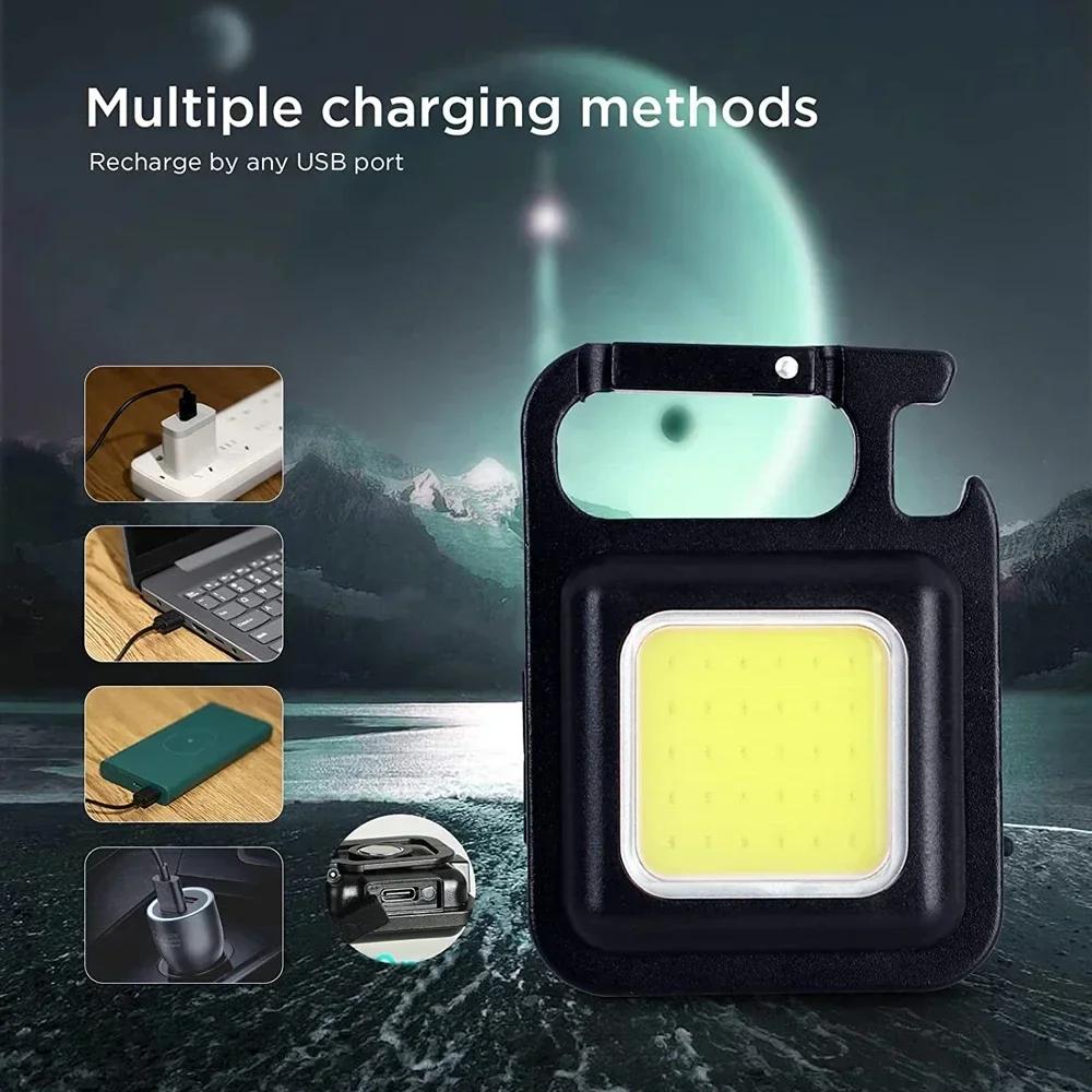 Mini Flashlight Keychain Carry LED COB Work Light Flashlamp Waterproof USB Charge Convenient Emergency Outdoor Lighting Camping