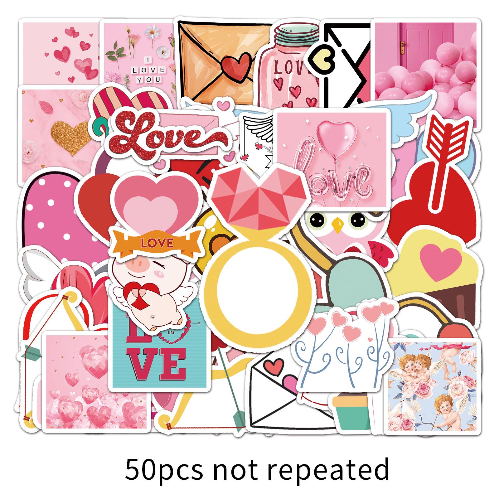 50 Cartoon Heart Valentine s Day DIY Stickers for Suitcases, Scooters, Cars, and Refrigerators