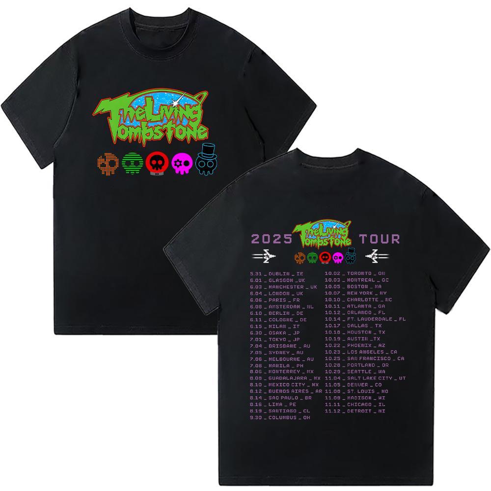 

The Living Tombstone 2025 Tour T-shirts Summer Cotton Top Vintage Tees Graphic T Shirts Hip Hop Harajuku Women Men Clothing XS чорний