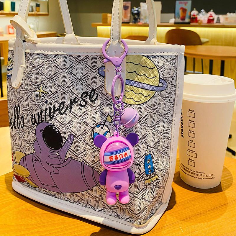 Adorable Lightup Latte Bear Keychain Fashionable Pvc Bag Pendant Car Key Holder