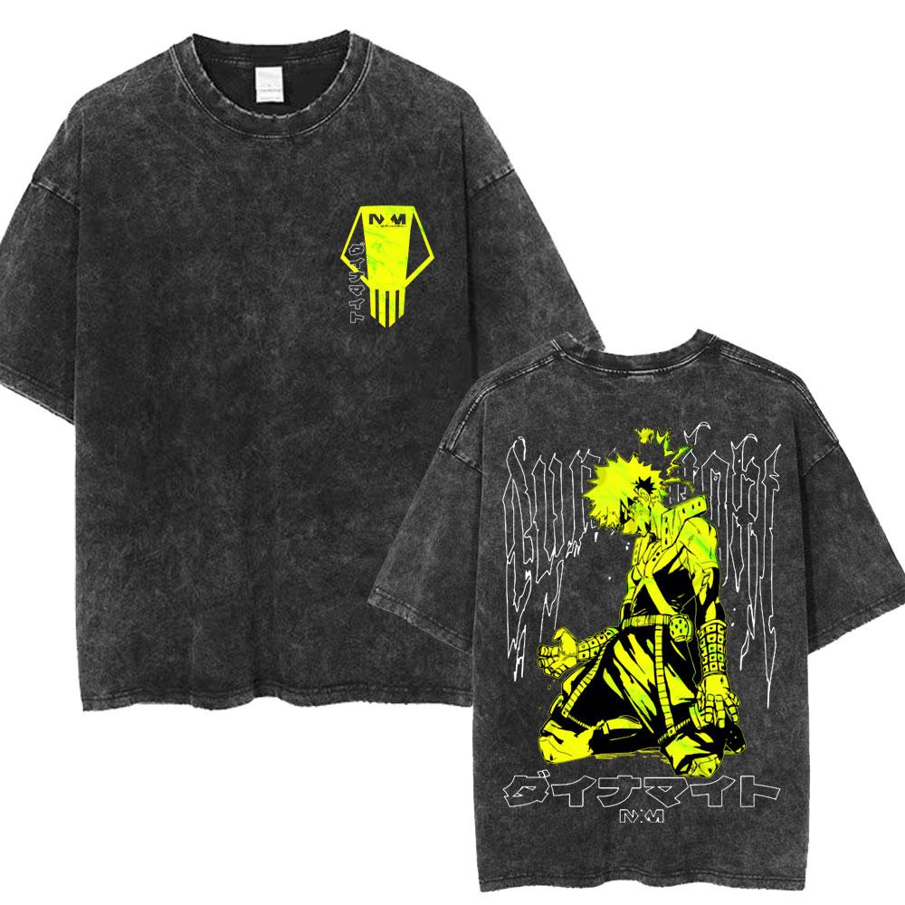 Anime My Hero Academia Bakugo Katsuki Washed T-shirt Men Woman Harajuku Manga T Shirts Cotton Oversized Short Sleeve Streetwear S разноцветный