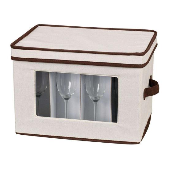 Wine Glass Storage Box with Reinforced Handle Fully Removable Lid Foldable Large Capacity