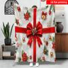 2D Flat Printing 1pc Gift Box-style Flannel Blanket with a Large Red Ribbon Bow Print Warm Holiday Decoration Single-sided Print S