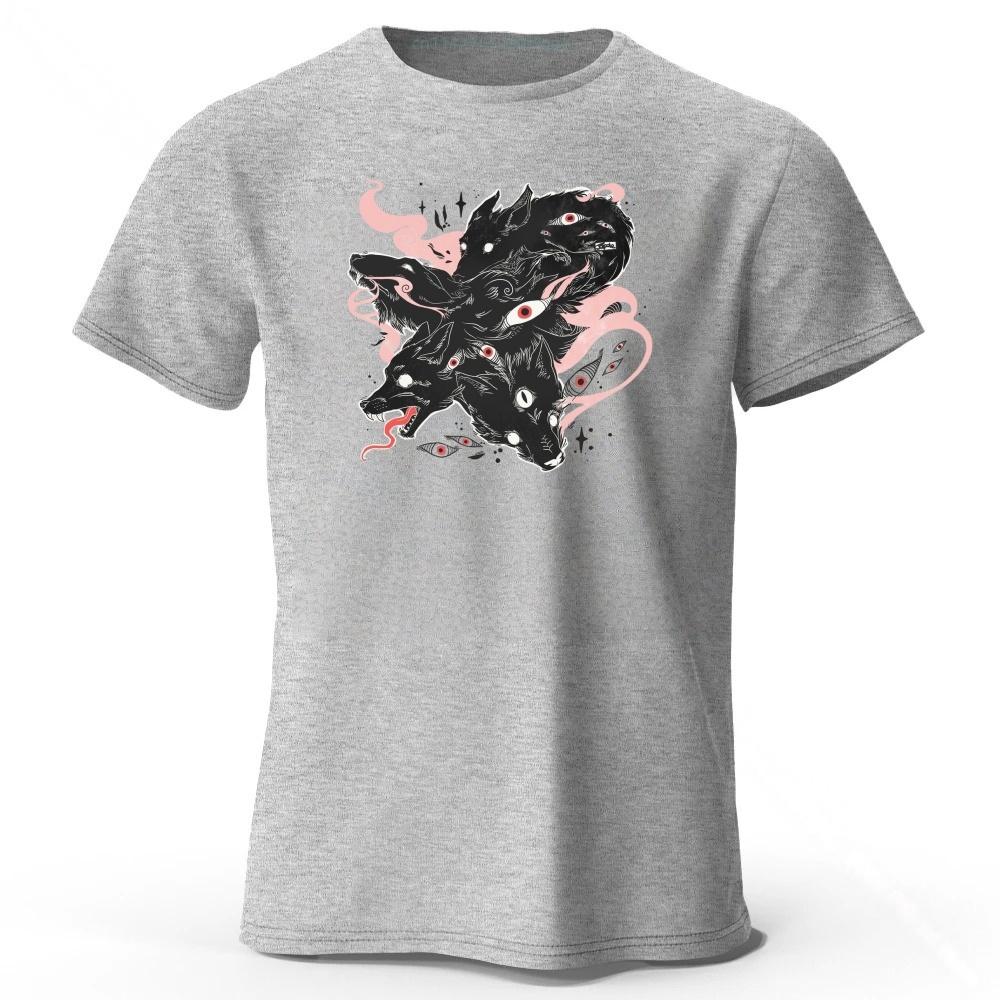 Dark Multi Headed Wolf Demon Mysterious Printed Pure Cotton Tshirt for Mens Leisure Tshirt Plus Size and Loose Fit Sports Top
