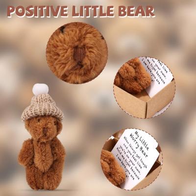 Mini Plush Bear Doll My Little Worry Bear Handmade Gift with Inspirational Card Pocket Bears Hug Plush for Graduation